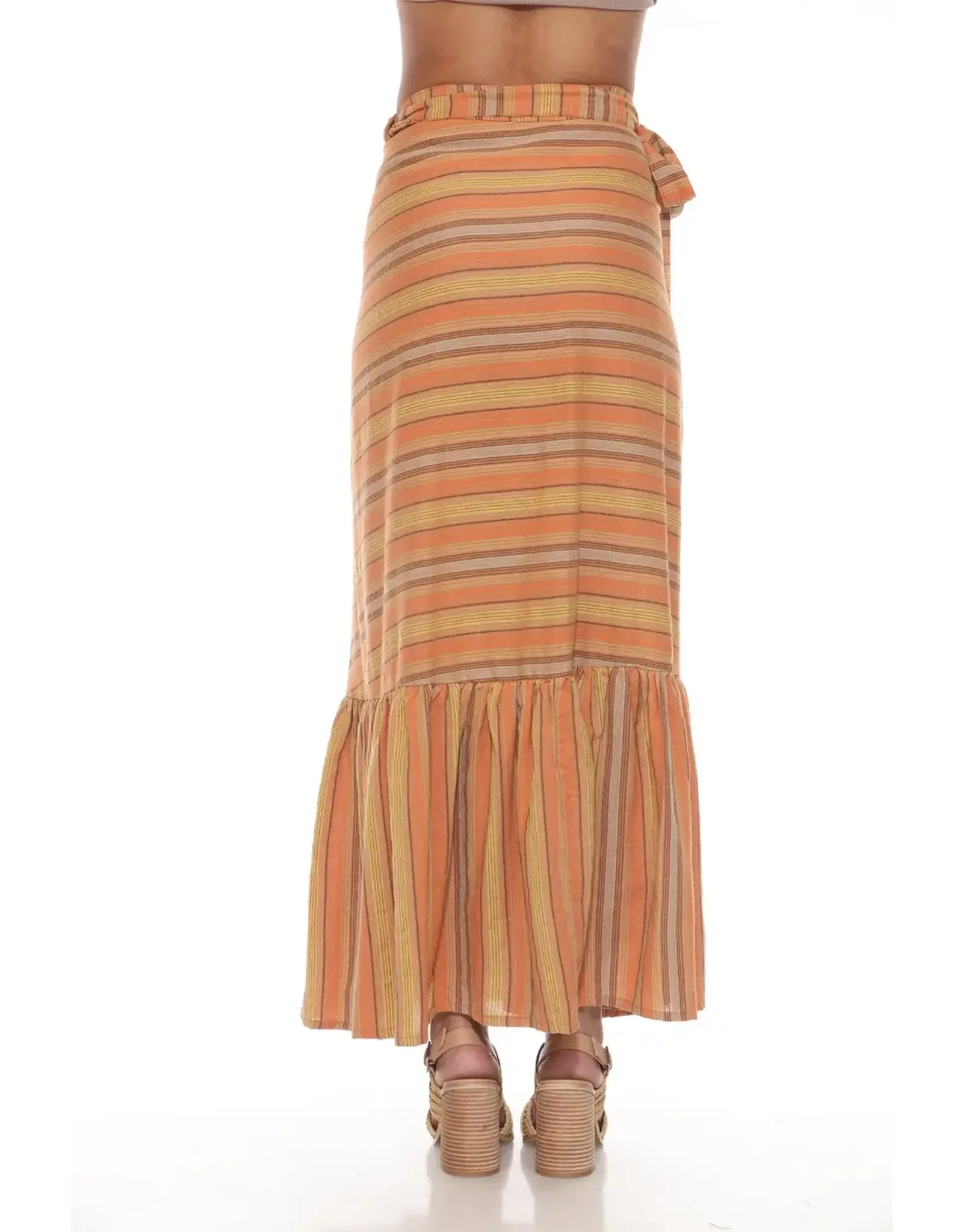 Lakhay's Ruffled Maxi Stripe Wrap Skirt