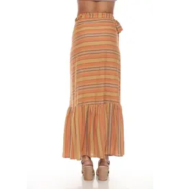 Lakhay's Ruffled Maxi Stripe Wrap Skirt