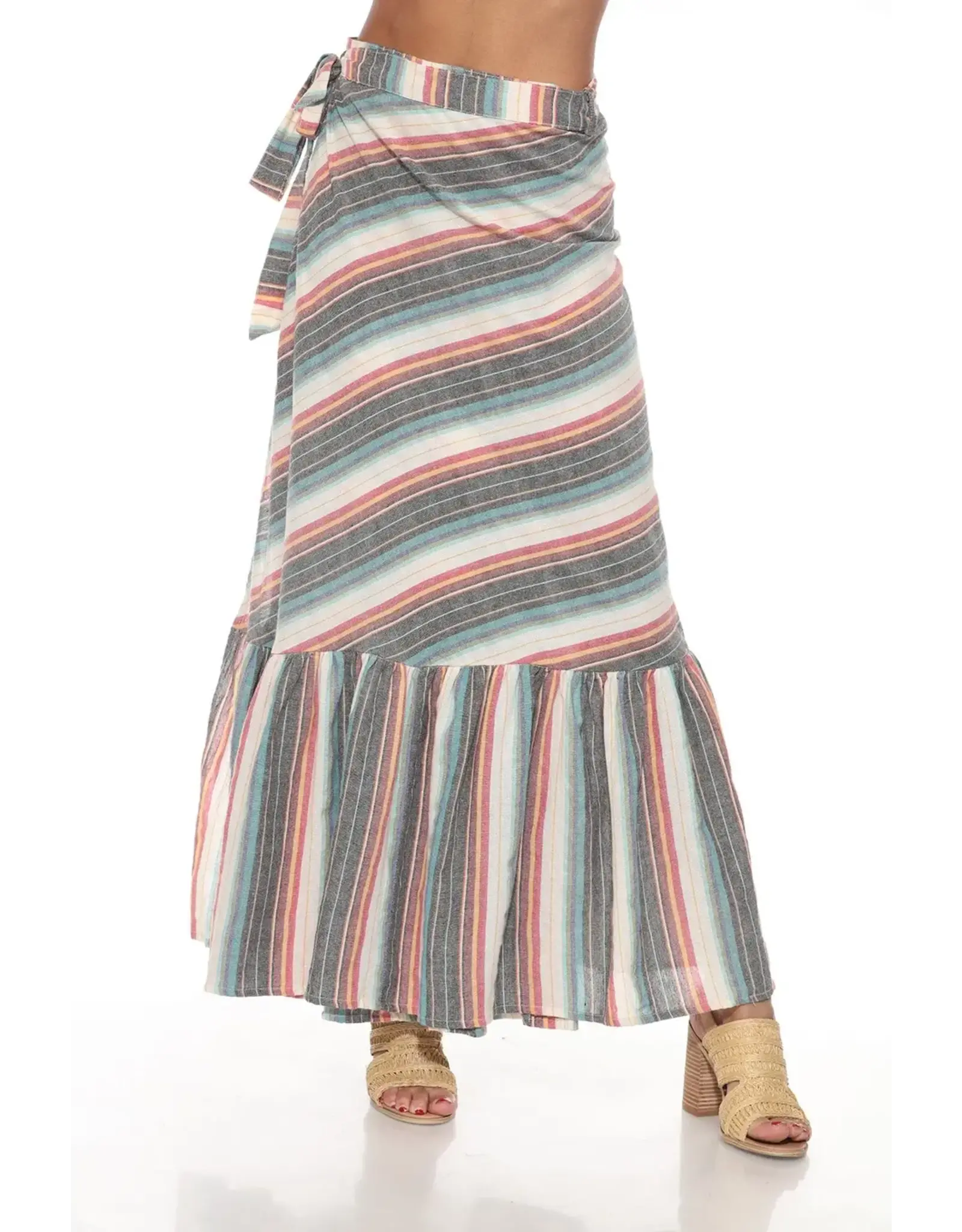 Lakhay's Ruffled Maxi Stripe Wrap Skirt