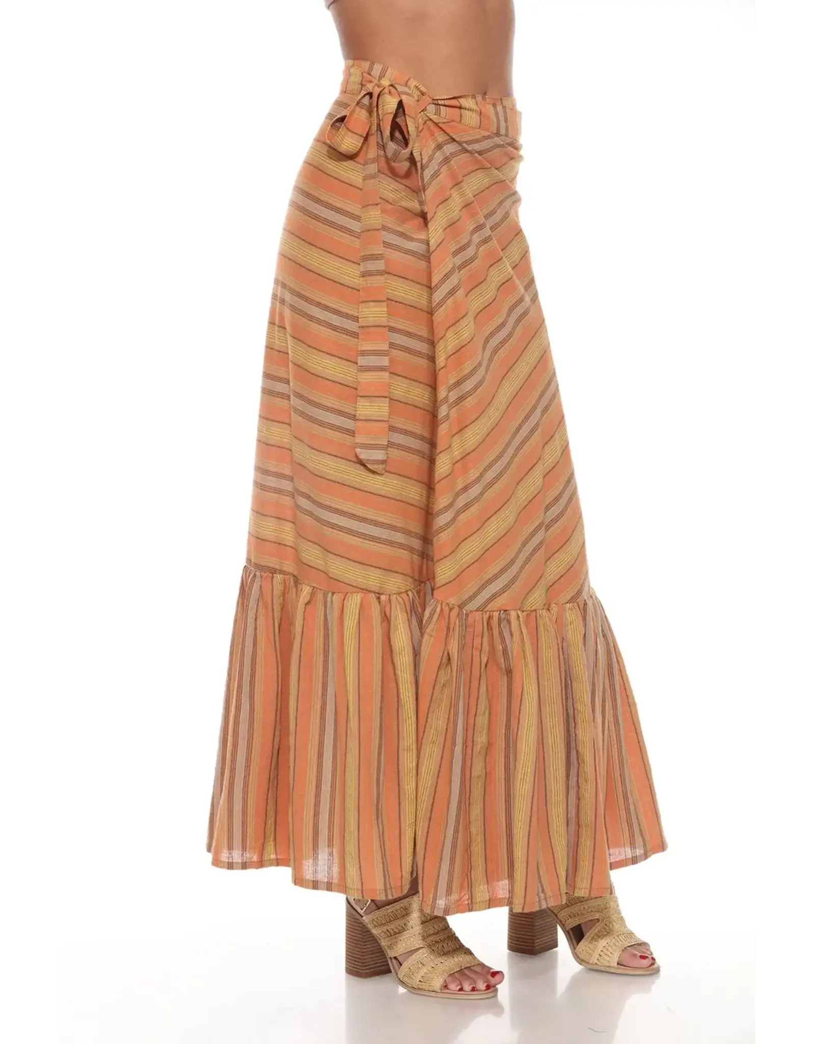 Lakhay's Ruffled Maxi Stripe Wrap Skirt