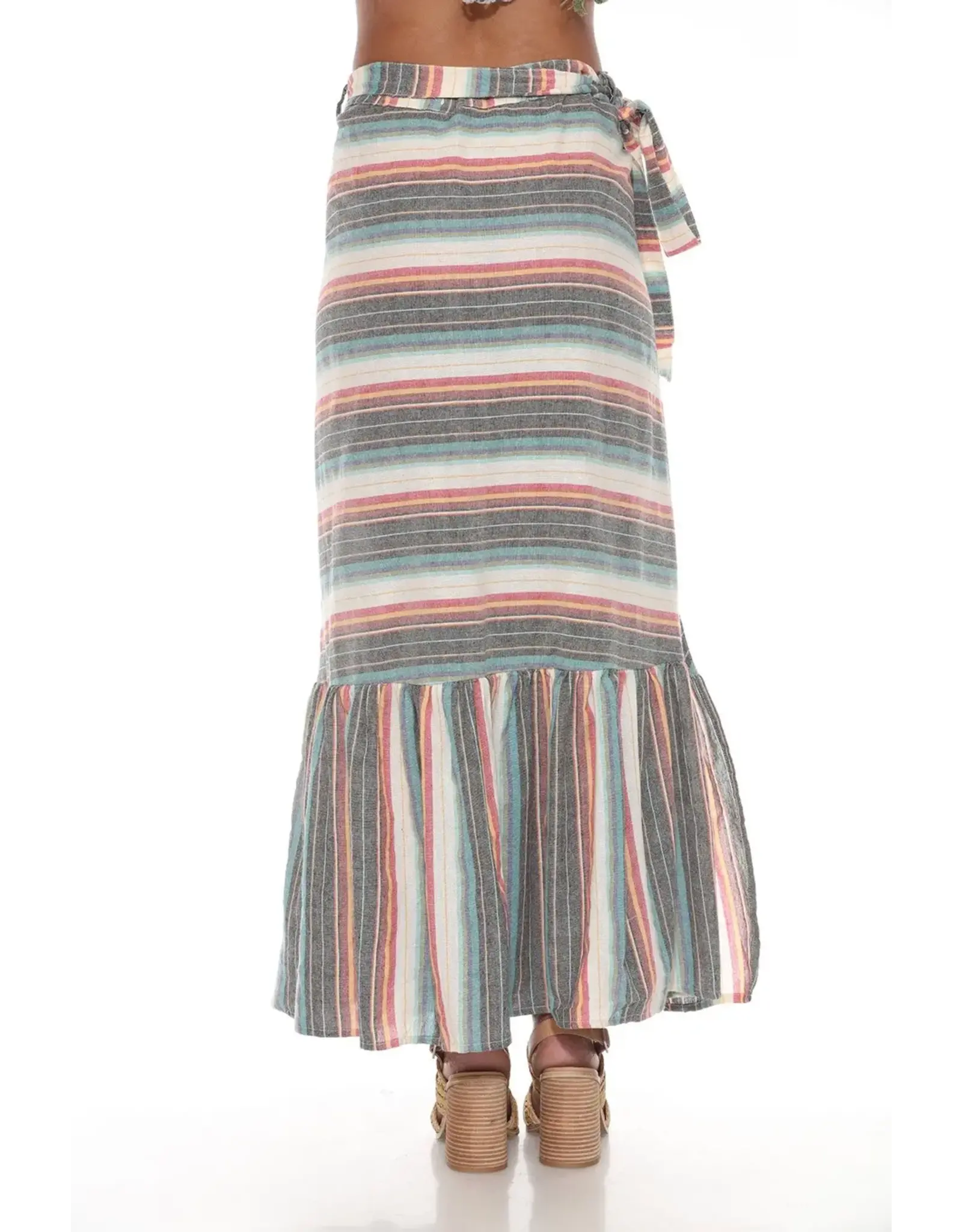 Lakhay's Ruffled Maxi Stripe Wrap Skirt