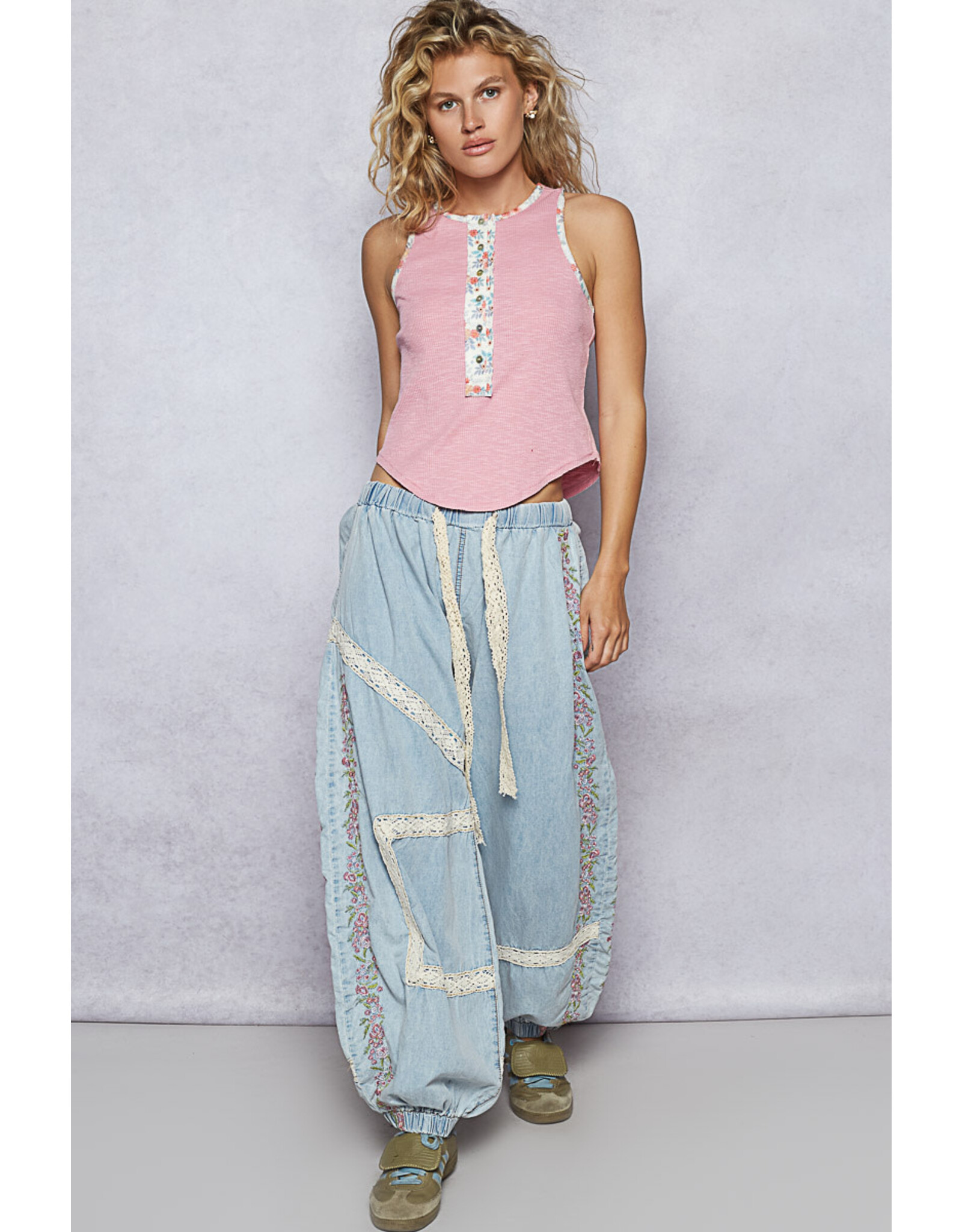 Pol Clothing Gauze Trim Embroidered Pants