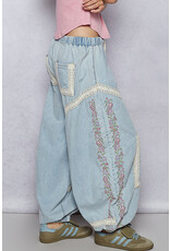 Pol Clothing Gauze Trim Embroidered Pants
