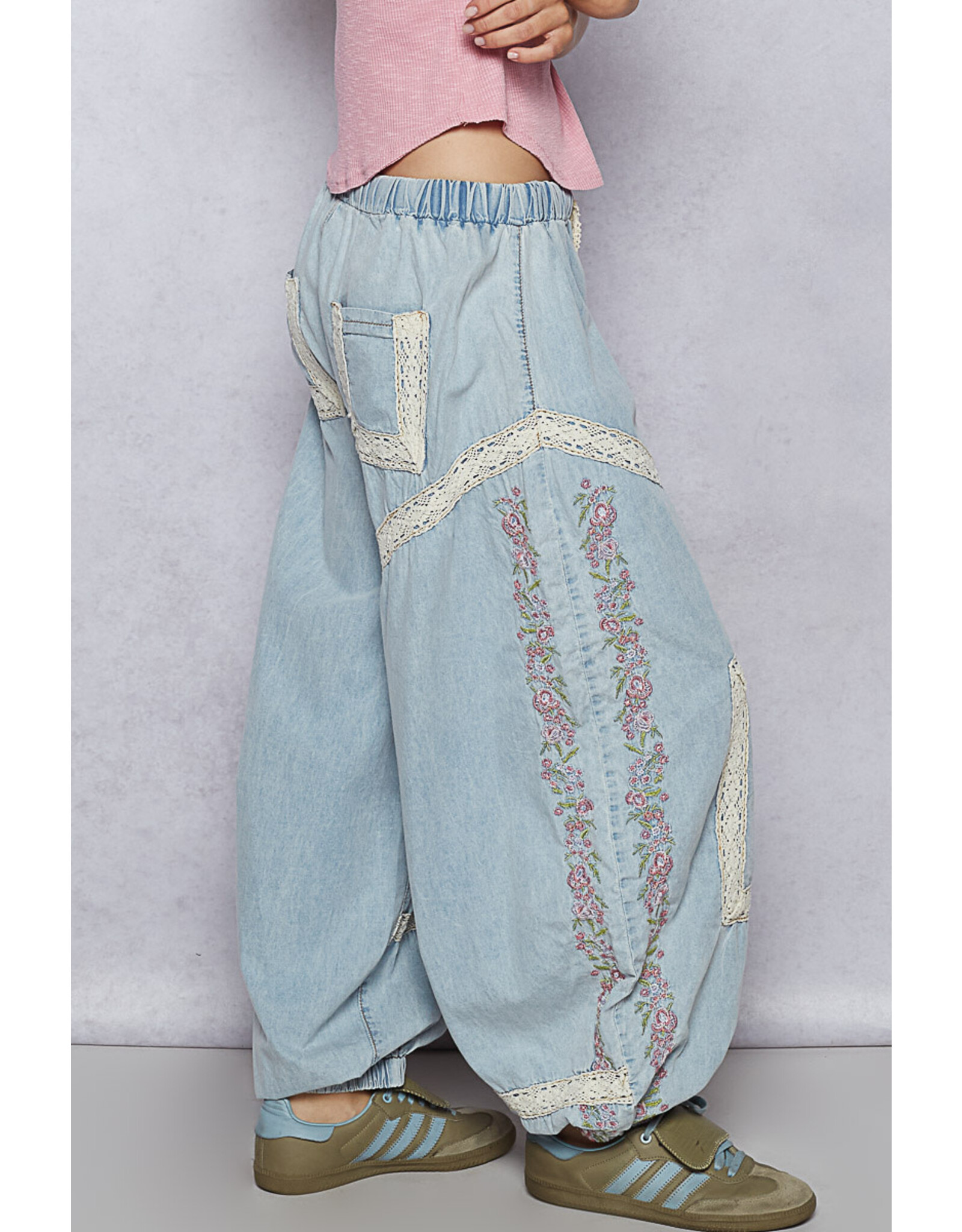 Pol Clothing Gauze Trim Embroidered Pants