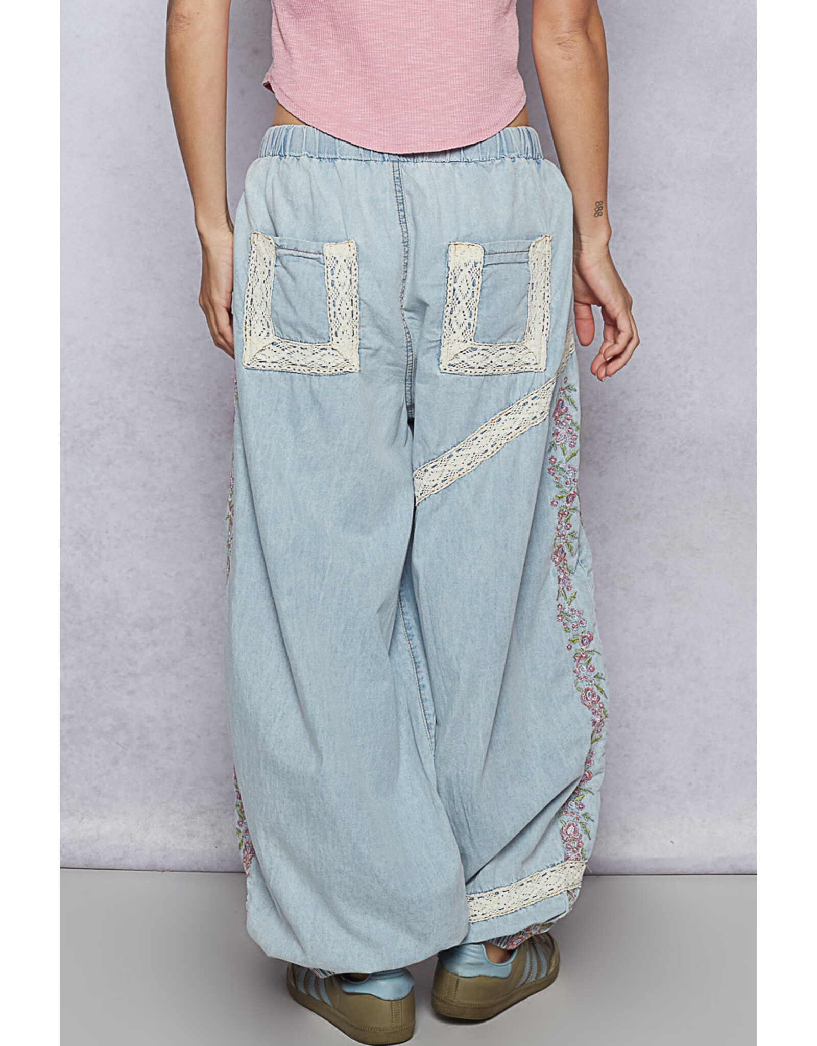 Pol Clothing Gauze Trim Embroidered Pants