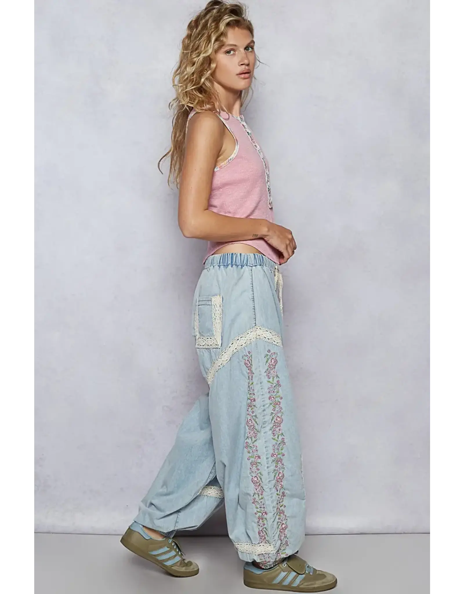 Pol Clothing Gauze Trim Embroidered Pants