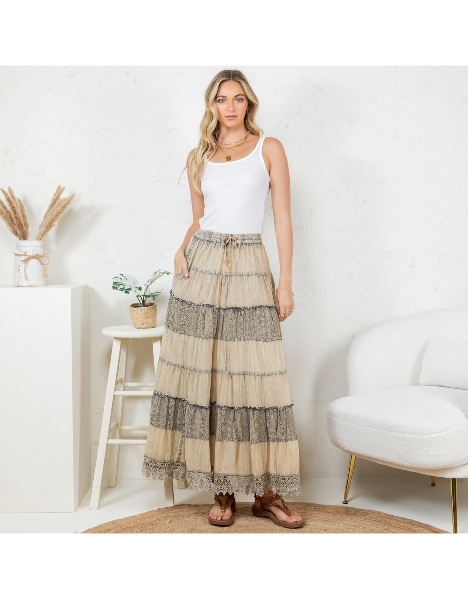 Young Threads 7 Tiered Crinkle Lace Skirt
