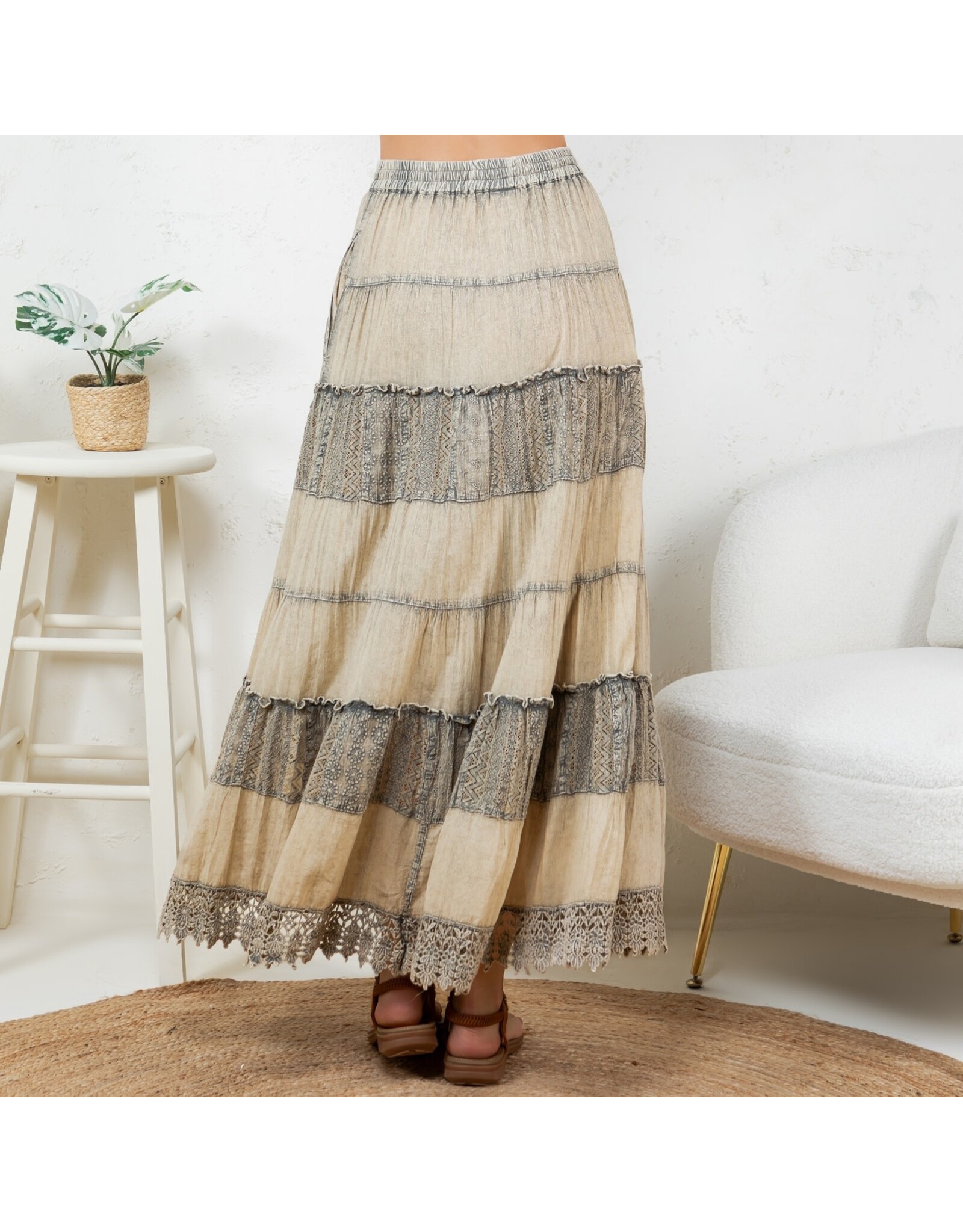 Young Threads 7 Tiered Crinkle Lace Skirt