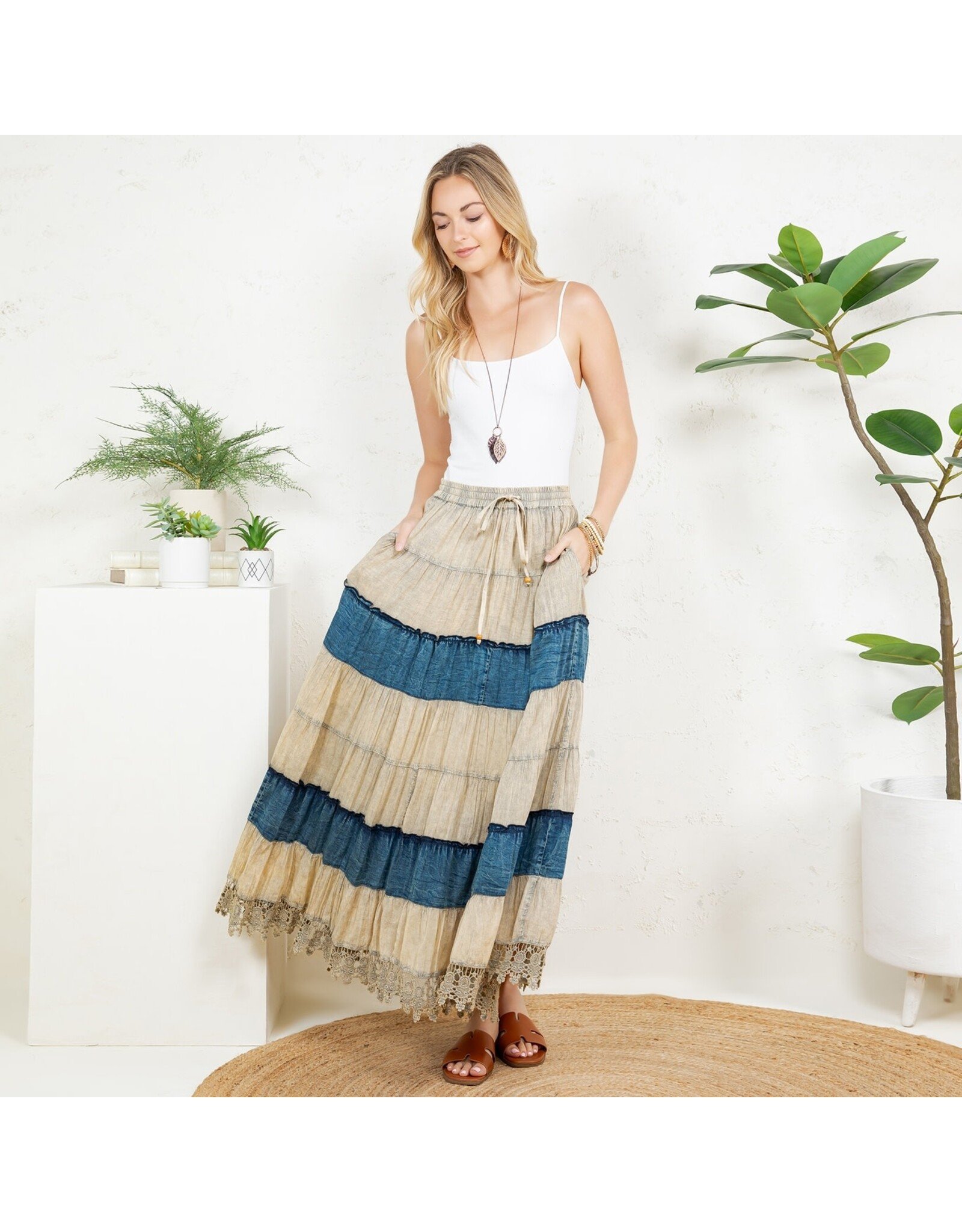 Young Threads Boho Patchwork Long Skirt
