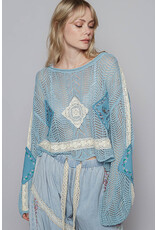 Pol Clothing Cropped Crochet Patch Sweater