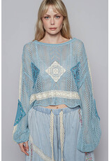 Pol Clothing Cropped Crochet Patch Sweater