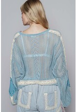 Pol Clothing Cropped Crochet Patch Sweater