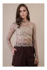 Very J High Neck Sheer Mesh Lace Top