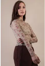 Very J High Neck Sheer Mesh Lace Top