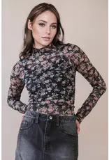 Very J High Neck Sheer Mesh Lace Top