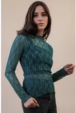 Very J High Neck Sheer Mesh Lace Top