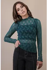 Very J High Neck Sheer Mesh Lace Top