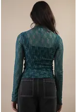 Very J High Neck Sheer Mesh Lace Top