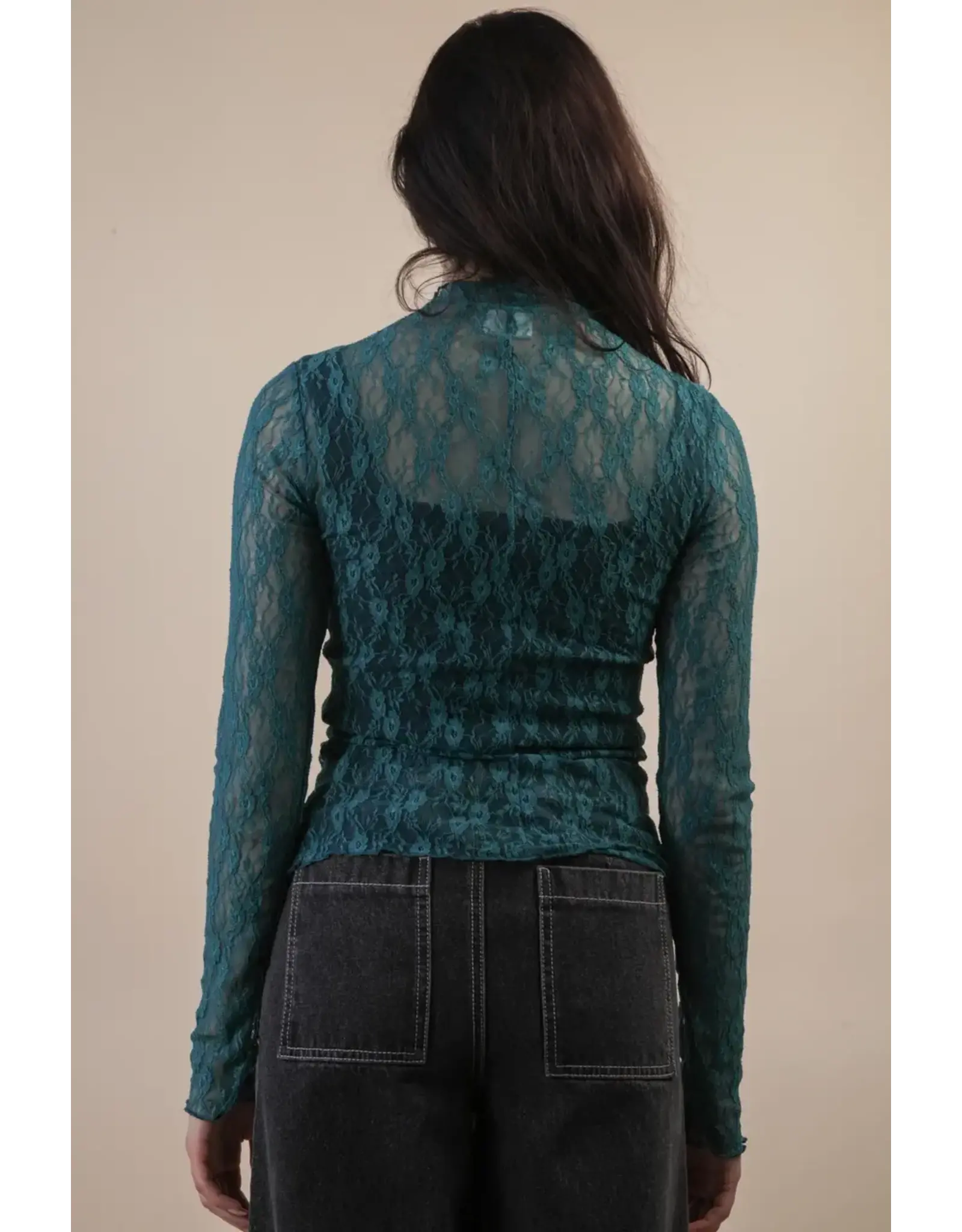 Very J High Neck Sheer Mesh Lace Top