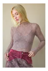 Very J High Neck Sheer Mesh Lace Top