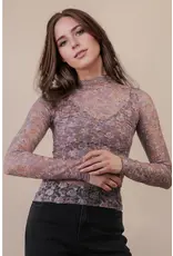 Very J High Neck Sheer Mesh Lace Top