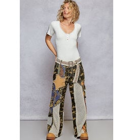 Pol Clothing Printed Patchwork Detail Woven Twill Pants