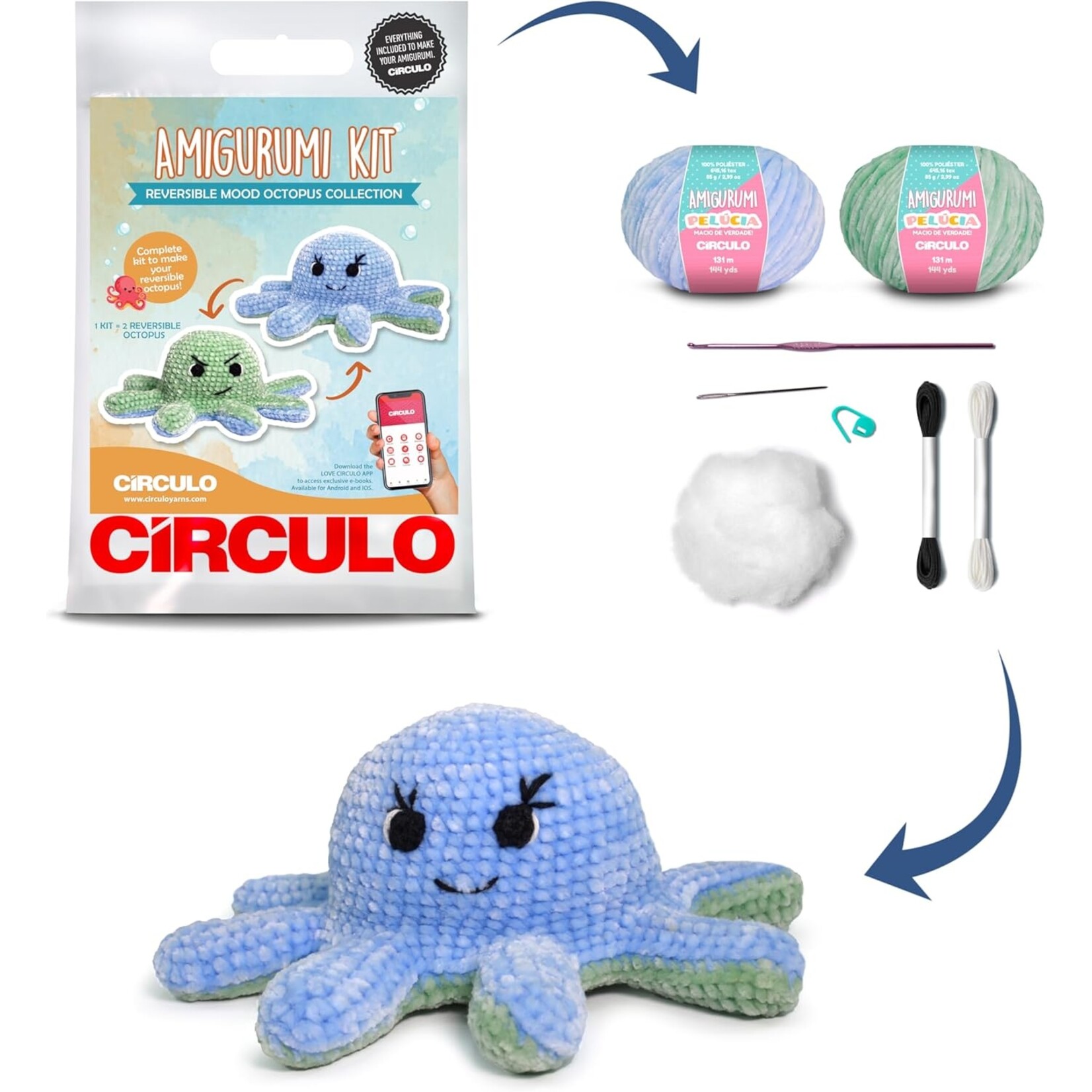 Circulo Circulo Amigurumi Kit: Reversible Octopus