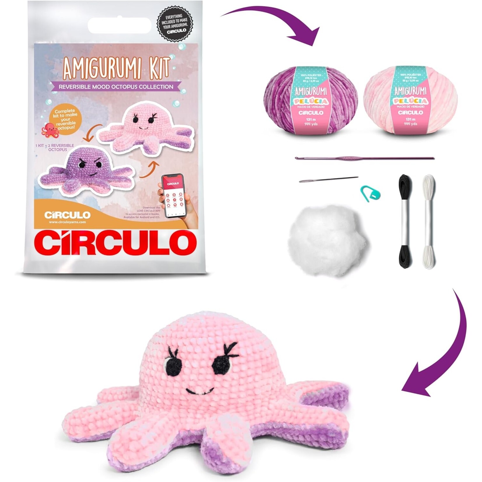 Circulo Circulo Amigurumi Kit: Reversible Octopus