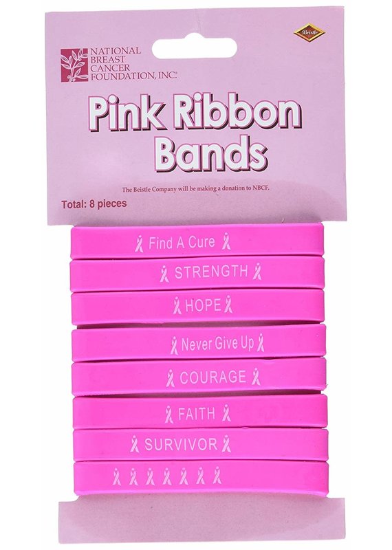 *****Pink Ribbon Rubber Bracelets 8ct