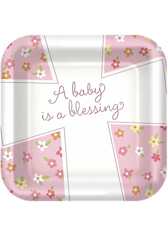 ****Blessed Baby Girl 7" Square Dessert Plates 8ct