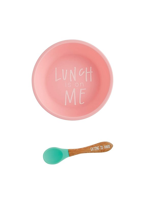 *****Lunch is on Me Pink Silicone Bowl & Spoon Set