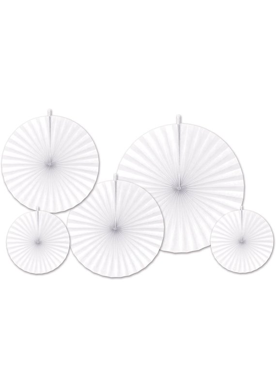 *****White Paper Fans Assorted Sizes 5ct