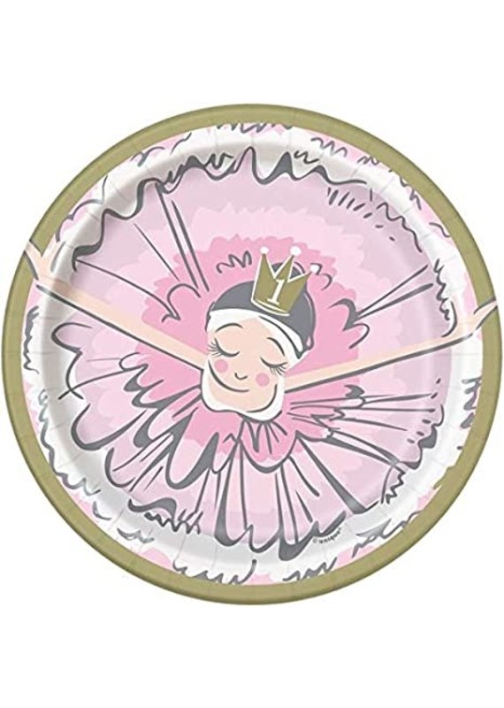 *****Ballerina Pink & Gold 1st Birthday 7" Dessert Plates 8ct