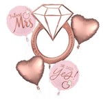 Foil Balloon-5pc Bouquet-Rose Gold She Said Yes Ring