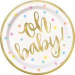 Plates Bev - OH Baby Gold - Baby Shower - 8CT