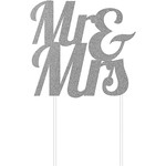 Cake Topper - Mr & Mrs - Glitter - Silver - 1pc