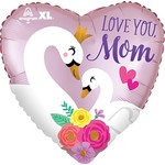 Foil Balloon - Love You Mom - Swans - 18"