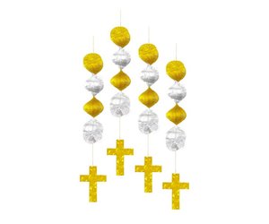 Prismatic Hanging Decorations Christening Cross 4pcs 18