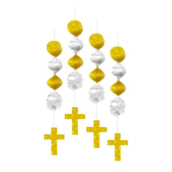 Prismatic Hanging Decorations Christening Cross 4pcs 18