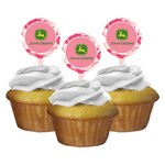 Cupcake Toppers-Pink John Deere-12pkg