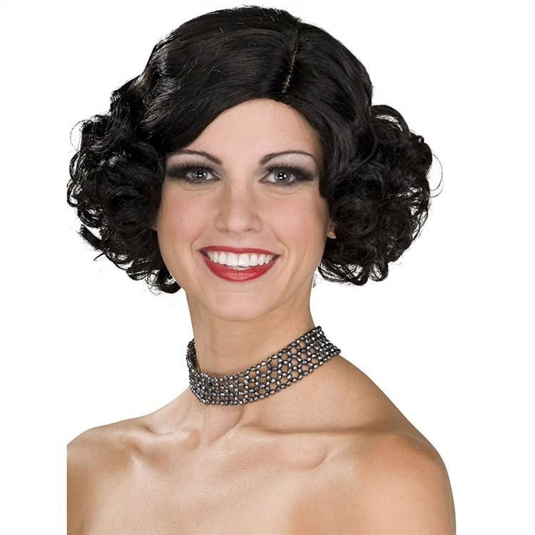 Wig Curly Black Flapper One Size Victoria Party Store