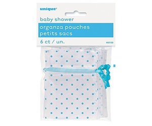 Organza Pouches Baby Shower Blue Dots 6pk Fabric Victoria Party