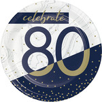 Plates - Bev - Navy & Gold Milestone 80 - 7" - 8 pcs