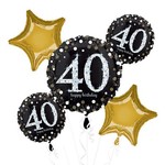 Foil Balloon Bouquet - 40th Birthday Sparkle - 5 Balloons - 2.3ft