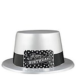 Top Hat-Black & White Happy Birthday-1pkg-Plastic