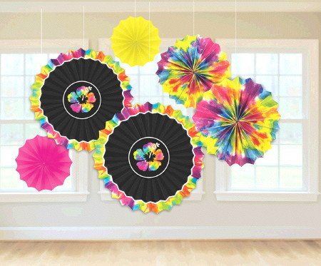 Paper Fan Decorations Tie Dye Hawaiian Victoria Party Store