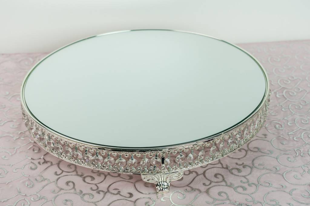 Al Large Mirror Cake Stand Silver, Round Silver Mirror Cake Stand