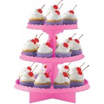 Cupcake Stand-3 Tier-Bright Pink-11.5x11.75''-Card Board-Assemble