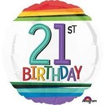 Foil Balloon - 21st Birthday Rainbow - 17"