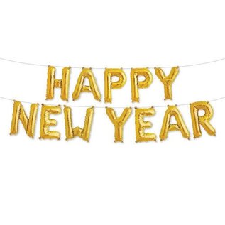 Happy flags balloons background flag Foil Air Balloon - Happy New Year - Gold Banner - Victoria Party Store